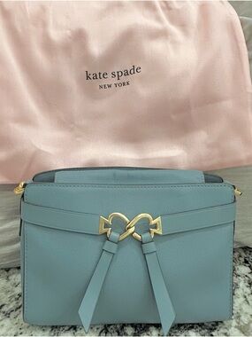 kate spade light blue leather crossbody with gold hardware